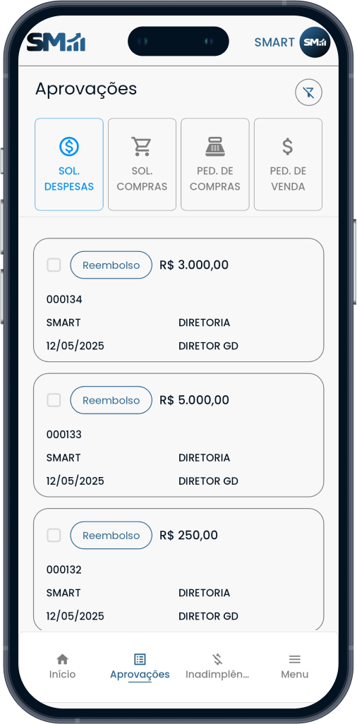 Ações diretamente pelo app